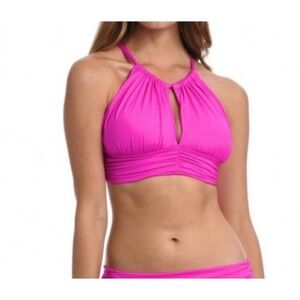 La Blanca Island Goddess Hi Neck Midkini Top Orchid Pink LB2IG88 NWT